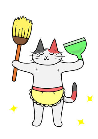 cat clean up the roomのイラスト素材