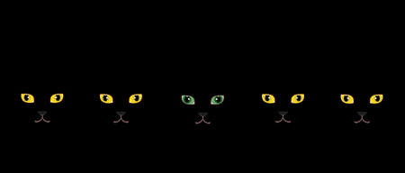 Yellow eyed black cats and a green eyed black catのイラスト素材