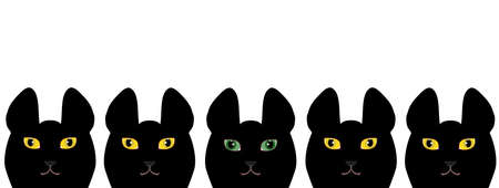 Yellow eyed black cats and a green eyed black catのイラスト素材