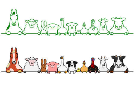 farm animals in a row with copy spaceのイラスト素材