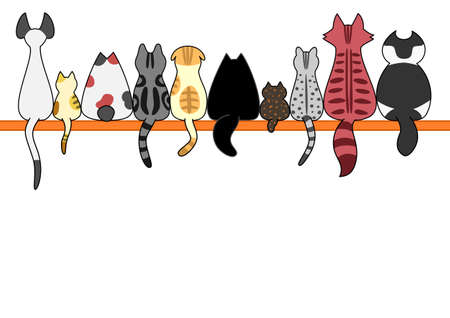 Cats back in a row with copy spaceのイラスト素材