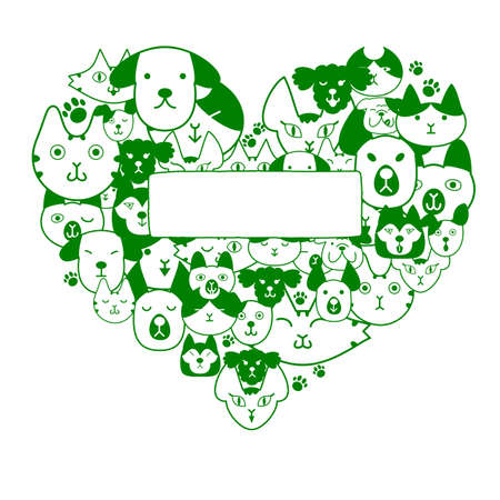 Dogs and cats face in heartshapeのイラスト素材