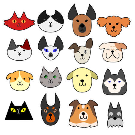 Face set of dogs and catsのイラスト素材