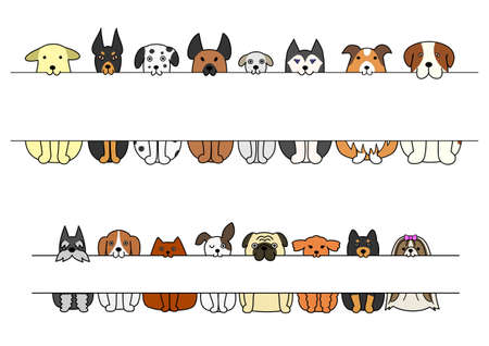 sitting dogs with board in their mouthsのイラスト素材