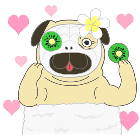 Pug fruit facial packのイラスト素材