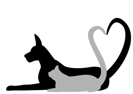 Dog and cat making Heart with tailのイラスト素材