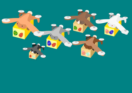 Rabbit drone carrying the Easter Eggのイラスト素材