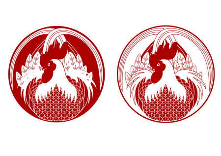 red rooster stamp setのイラスト素材