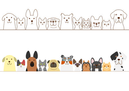 dogs and cats border setのイラスト素材