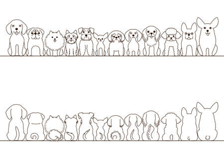 small dogs border set, front view and rear view, line artのイラスト素材