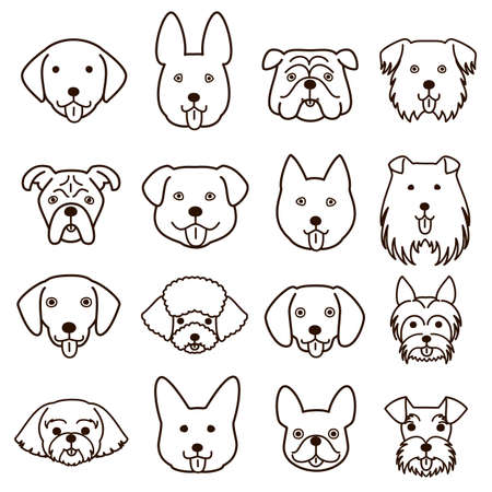 cute dogs faces line art setのイラスト素材