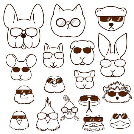 pet animals faces with glasses setのイラスト素材