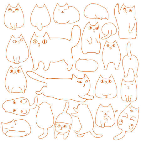 cute cats posing doodle line art setのイラスト素材