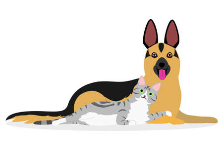 cat and dog laying togetherのイラスト素材