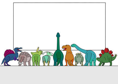 group of dinosaur looking at white boardのイラスト素材