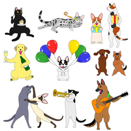 Party cats and dogs elements setのイラスト素材