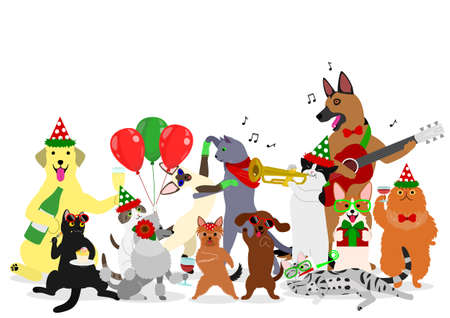 Christmas cats and dogs groupのイラスト素材