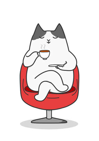A cat taking a break illustration plain backgroundのイラスト素材