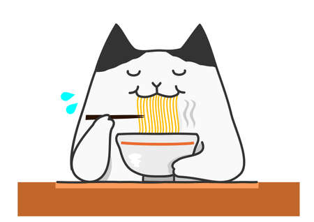 Cat eating noodleのイラスト素材