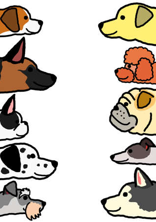various dogs profile in two vertical rowsのイラスト素材