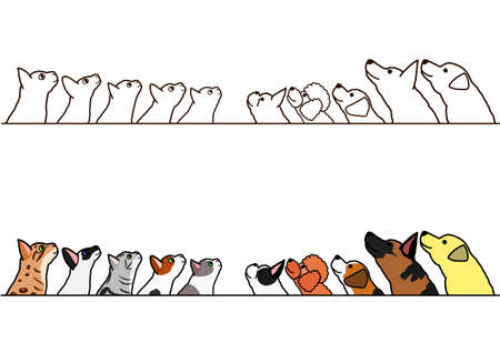 dogs and cats looking up profile border setのイラスト素材
