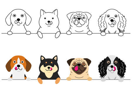 small dogs licking their lips in a rowのイラスト素材