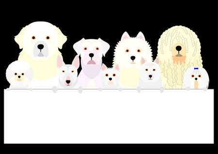 white dog group with white boardのイラスト素材