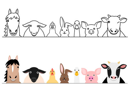 Farm animals border setのイラスト素材
