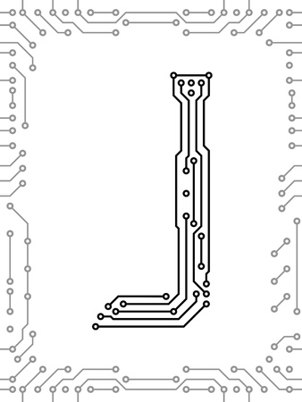 Alphabet of printed circuit boards. Easy to edit. Capital letter Jのイラスト素材