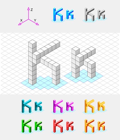 Isometric font from the cubes Letter K  Vectorのイラスト素材