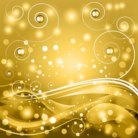 Golden fantasy vector background with stylized curls and bokeh.のイラスト素材