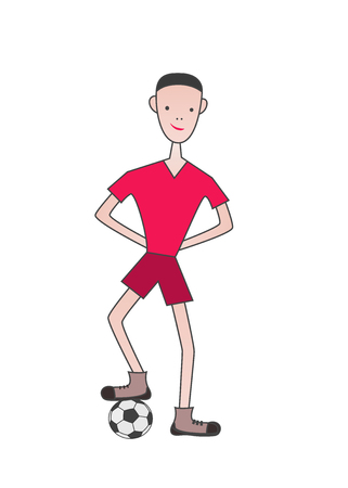 Cartoon soccer player standing with ball. Vector illustration.のイラスト素材