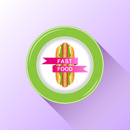 Flat Fast Food icon. Flat Fast Food design. Flat Fast Food graphics. Fast food design element with a hot dog on a plate.のイラスト素材