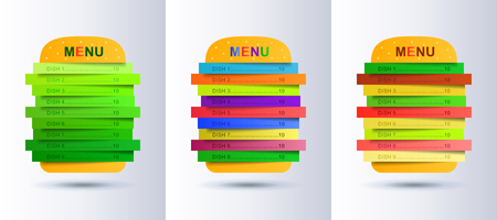Restaurant menu in layers burger. Burger illustration. Fast food menu illustration. Menu illustration.のイラスト素材
