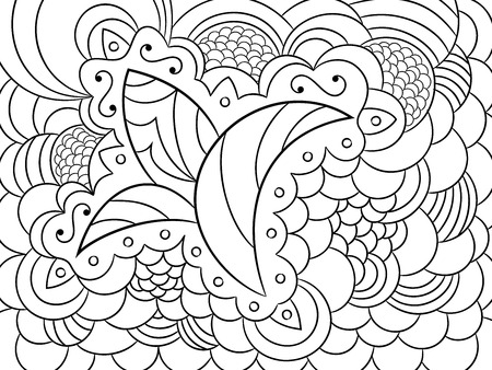 Coloring book page for adults.  Sketch with abstract floral, vegetation and gardens elements. Zentangleのイラスト素材