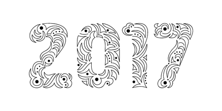 Outline hand drawn symbol of the year 2017. Patterned letters fontのイラスト素材