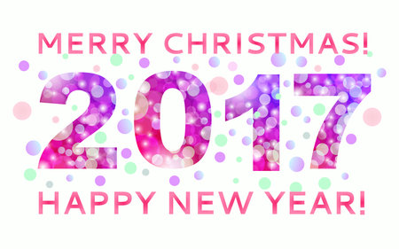 Greetings  Merry Christmas and Happy New Year with the image of the year 2017 with the texture bokeh...