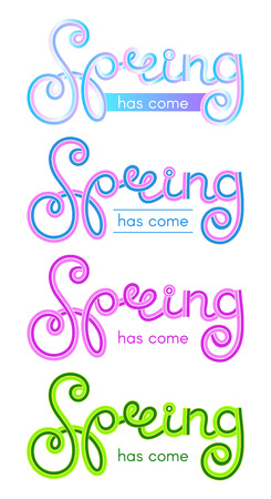 Set of inscriptions Spring came in different colors. Beautiful lettering on white backgroundのイラスト素材