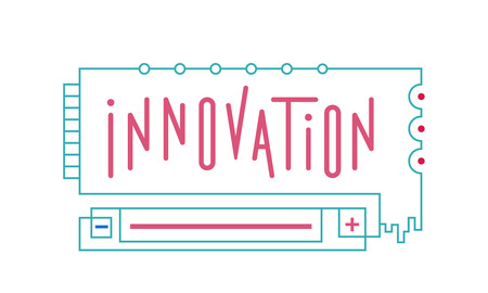 Abstract illustration of an innovation in the form of a circuit with a printed circuit board and a batteryのイラスト素材