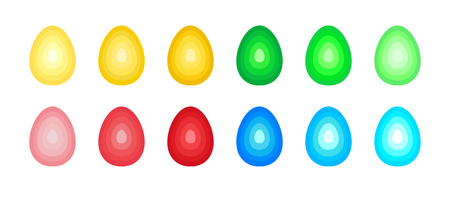 Set of stylized easter eggs from concentric ovals with a stepped gradient.のイラスト素材
