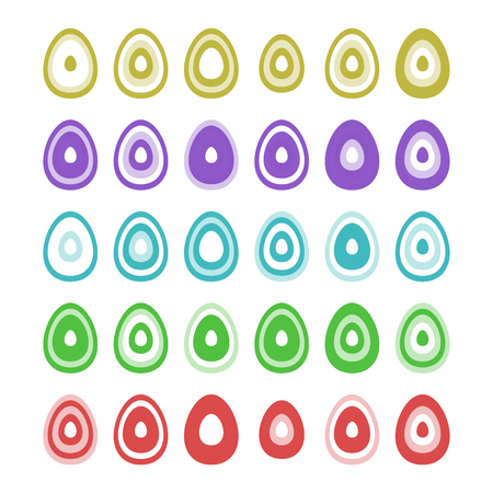 Set of stylized easter eggs of concentric outlines of different colors saturation.のイラスト素材