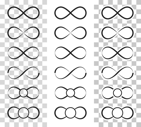 Icons set of infinity symbols with variable line thickness, fills and strokesのイラスト素材