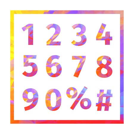 Red, blue, yellow, purple triangular numbers, percent sign and hash sign in a frame. Creative Design Templatesのイラスト素材
