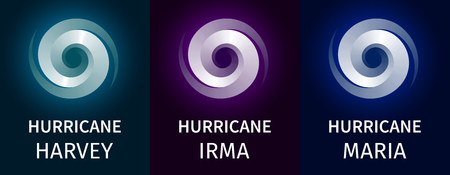 Graphic banner of hurricanes Harvey, Irma, Maria. Icon / sign / symbol of the hurricane, vortex, tornadoのイラスト素材