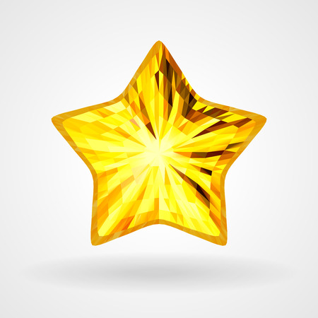 Golden Five Pointed Shining Star. Brilliant five beam, ray Gold Wye. Vector Triangular Template Objectのイラスト素材