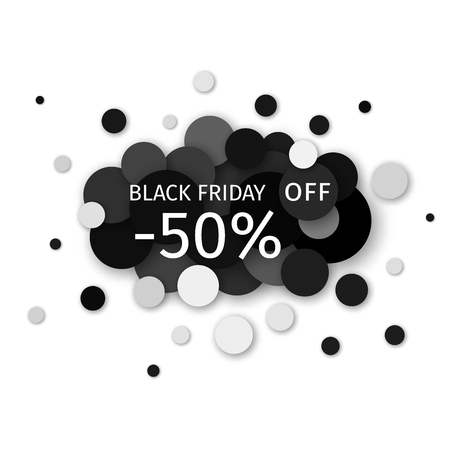 Black Friday Sale 50 percent discount creative  banner design on a modern background of black circles. Vector illustration
のイラスト素材