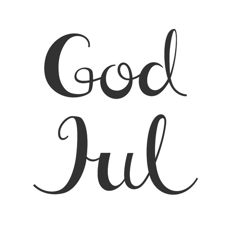 God Jul Inscription. Merry Christmas Calligraphy Template in Danish and Swedish. Greeting Card Black Typography on White Background. Vector Illustration Hand Drawn Letteringのイラスト素材