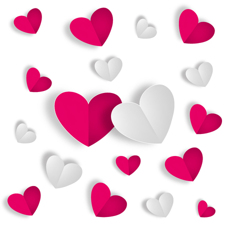 Romantic background with white and red hearts on white. For holiday decorationのイラスト素材