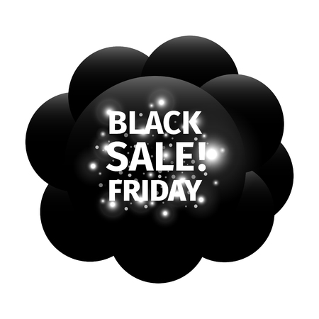 Black friday banner in the form of a cloud of black balls with stars and bright luminous flares. Eps 10 vector.のイラスト素材