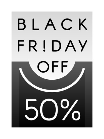 Black friday banner in the form of a symbolic bag indicating 50 percent discount. Eps 10 vector.のイラスト素材
